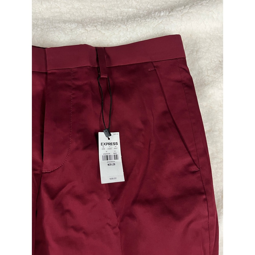 Express Mens Extra Slim Fit Burgundy Satin‎ Dress Pants Size 29x30